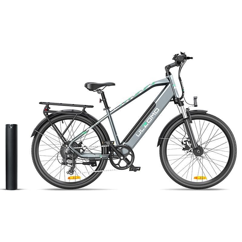Bicicleta electrica Ulzomo Metro 26 E-bike, 250W, 36V 17Ah, autonomie 100km, viteza maxima 25km/h, Grey, 26'' — miniatură