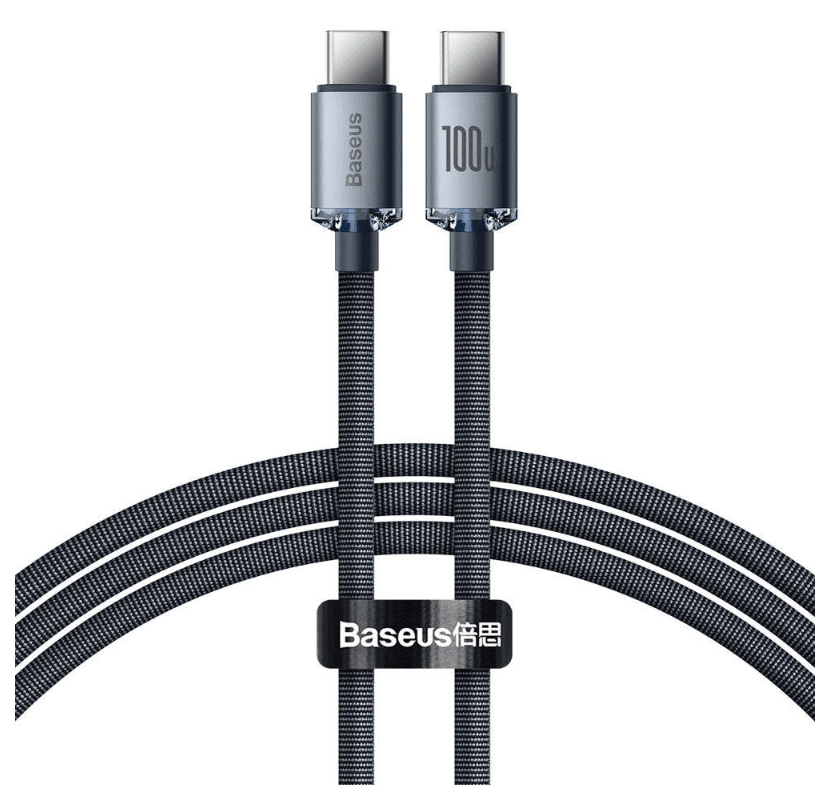 Cablu alimentare si date Baseus Crystal Shine, Fast Charging Data Cable pt. smartphone, USB Type-C la USB Type-C 100W, 2m, braided, negru — miniatură