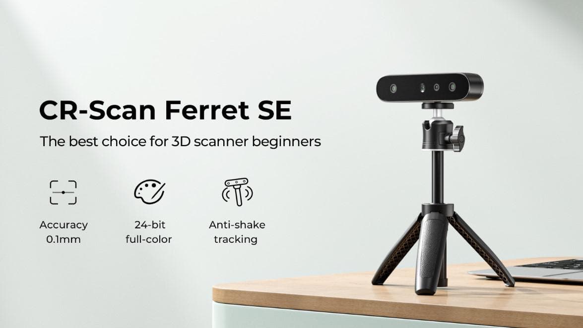 CREALITY 3D SCANNER CR-SCAN FERRET SE, Distanta lucru: 150-700mm, Raza single capture: 560x820x700mm, Precizie: 0.1mm, Viteza scanare: 30fps, Interfata: USB3.0 Type-C, Dimensiuni minime scanare: 150mm×150mm×150mm, Rezolutie 3D: 0.16mm, Greutate Produs: 105g, dimensiuni produs: 120*30* 26mm, Windows