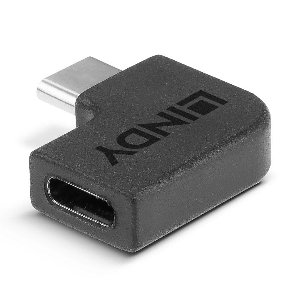 Adaptor Lindy USB-C 3.2 la USB C 90°, material PVC, temperaturi de operare -10°C - 80°C (14°F - 176°F), negru — miniatură