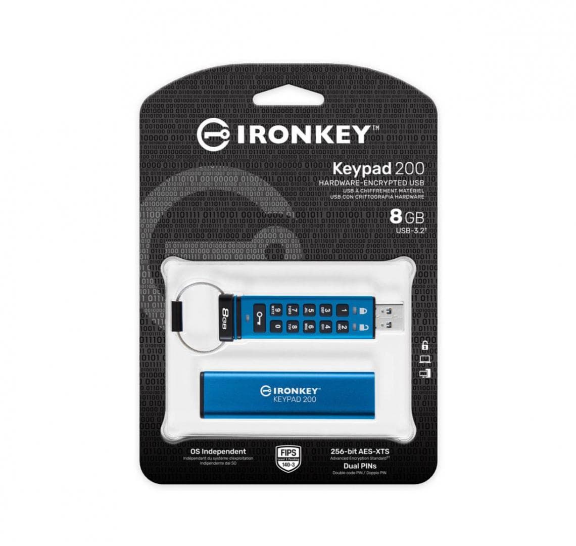 Memorie USB Kingston Keypad 200 8GB, USB 3.2, Albastru