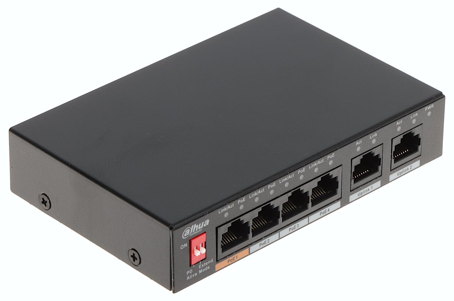 DAHUA SWITCH 6P 10/100 4POE PORTS Switch unmaneged cu 6 porturi 10/100Mbps cu 4 porturi PoE > Suportă standardele IEEE802.3, IEEE802.3u, IEEE802.3ab și IEEE802.3x > Autoadaptare MDI/MDIX > Portul RJ-45 acceptă autoadaptarea 10/100 Mbps și confirmă standardele de alimentare 802.3at și 802.3af >