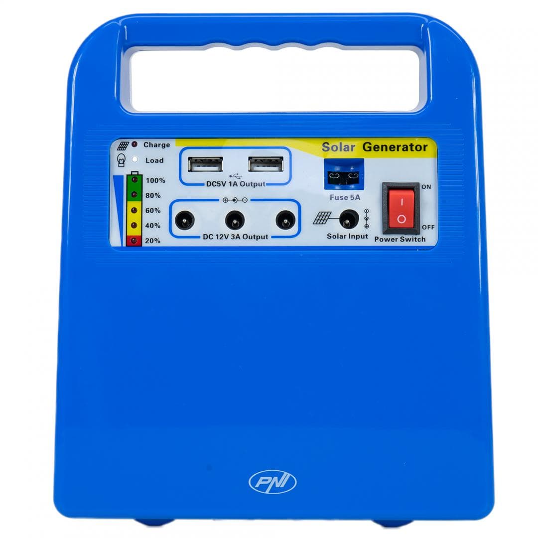 PNI SISTEM SOLAR FOTOVOLTAIC H01, GreenHouse H01 30W cu acumulator 12V/7Ah, USB/Radio/MP3, 2 becuri LED, Tip panou: policristalin, dIMENSIUNI: 360 x 240 x 17mm, cABLU CONECTRE: 6m, Acumulator: 7.0 Ah,Soclu bec: E27, 3W, Timp incarcare: minim 7h, Autonomie: pana la 12 ore cu doua becuri de 3W — miniatură