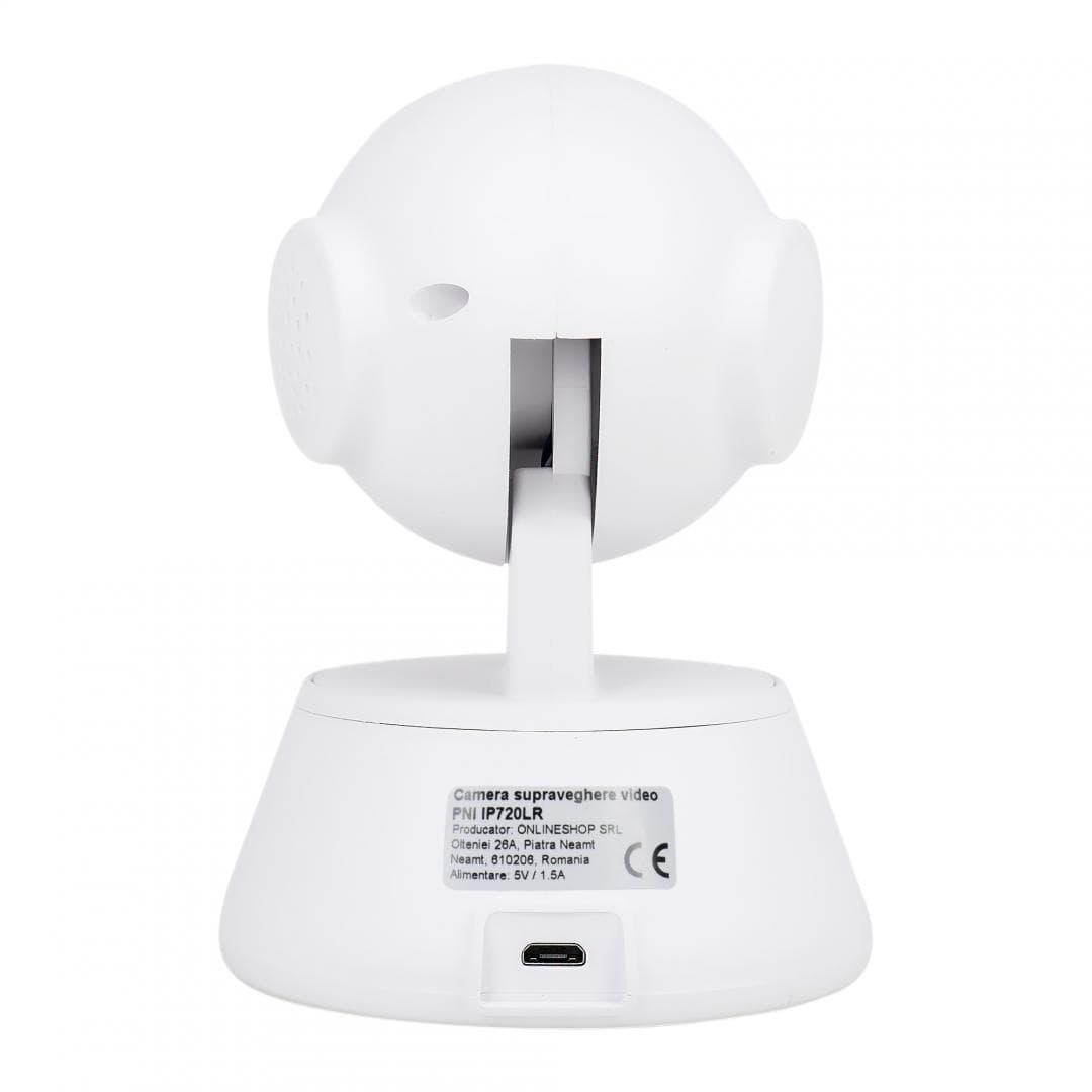 Camera supraveghere video PNI IP720LR 1080P 2 MP cu IP P2P PTZ wireless, slot card microSD, lentila: 3.6mm, Compresie imagine: H.264, Microfon integrat, Difuzor integrat, Wireless: 2.4 Ghz 802.11b/g/n, IR: 10-15m, MicroSD maxim 64GB (cardul nu este inclus). — miniatură