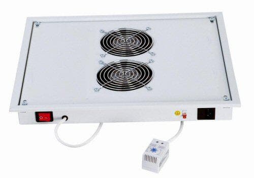 Panou ventilatie Triton pentru rack de podea 19, 2 ventilatoare 230V/60W cu termostat bimetalic, flux axial, gri — miniatură