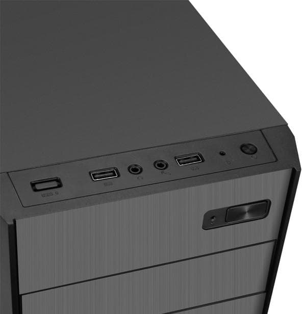 Carcasa gaming Serioux Classic02, fara sursa, tip middle tower, USB2.0x+HD Audio, USB3.0, porturi rezervate pentru ventilator: fata 2x120mm ventilator optional, spate:1x120mm ventilator negru, controler 4 porturi, drive bays: 5.25 x1, HDD de 3.5'' x2, SSd de 2.5'' x3, Sloturi PCI x 7, Sasiu — miniatură