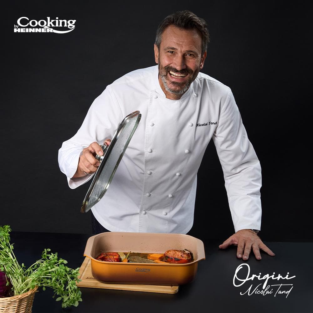 TAVA INALTA CUPTOR DIN ALUMINIU TURNAT + CAPAC 39 x 26 x 8.5 CM, 6 L, NICOLAI TAND, ORIGINI, COOKING BY HEINNER — miniatură