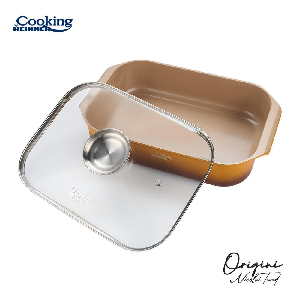 TAVA INALTA CUPTOR DIN ALUMINIU TURNAT + CAPAC 39 x 26 x 8.5 CM, 6 L, NICOLAI TAND, ORIGINI, COOKING BY HEINNER — miniatură