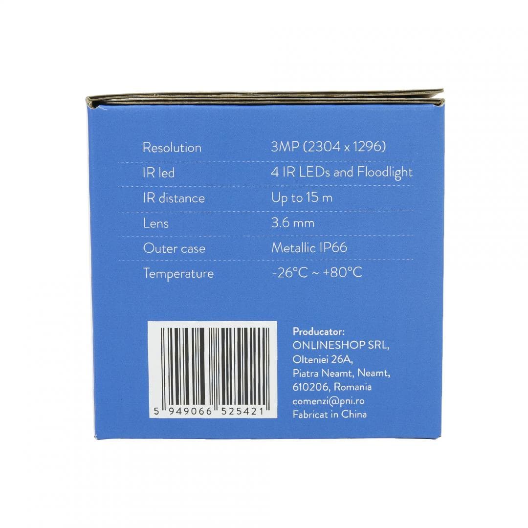 Camera supraveghere video PNI IP3POE cu IP, 3MP, de exterior IP66, microfon incorporat, compatibila cu sistemul de supraveghere POE PNI House IPMAX POE 3 si PNI House IPMAX POE 3LR, Rezolutie senzor: 3mp, Rezolutie: 2304x1296px, lentila: 3.6MM, Compresie imagine: H.265AI / H.265+, Microfon — miniatură
