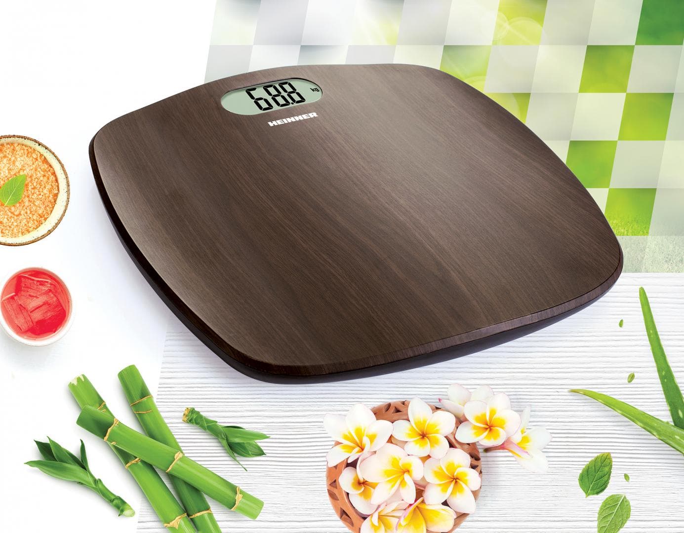 Cantar de baie Heinner Dark Bamboo 180 HBS-BRW180BB, platforma cu design de lemn, capacitate maxima: 180kg, display LCD, gradare: 100g, pornire /oprire automata, indicator baterie descarcata, baterii: 2xAAA — miniatură