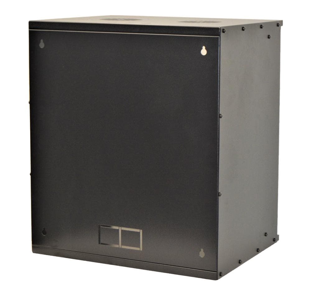CABINET 19″ SPACER 12U, fixare pe perete, Flatpack (dezasamblat), Black, 582 (h) x 515 (w) x 400 (d) mm, usa sticla cu blocare, otel 1.5mm, sarcina maxima 100Kg — miniatură