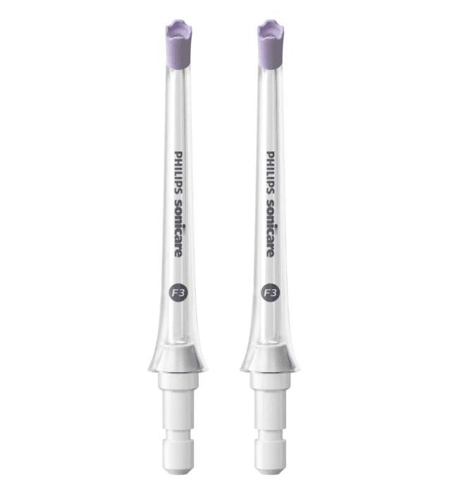 Rezerva 2 capete de curatare interdentara PHILIPS Sonicare HX3062/00, 4 jeturi consistente de apa, Ghidaj din cauciuc moale delicat cu gingiile, Compatibil cu aparatele de curatare interdentara Sonicare Power Flosser, L x A x I (mm) 20x62x110