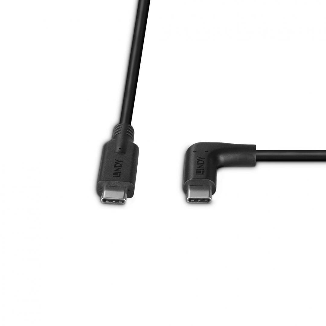 Cablu Lindy USB C 3.2 90° Right angle, lungime 1m, putere maxima 60W, latime de banda suportata 10 Gbps, negru — miniatură