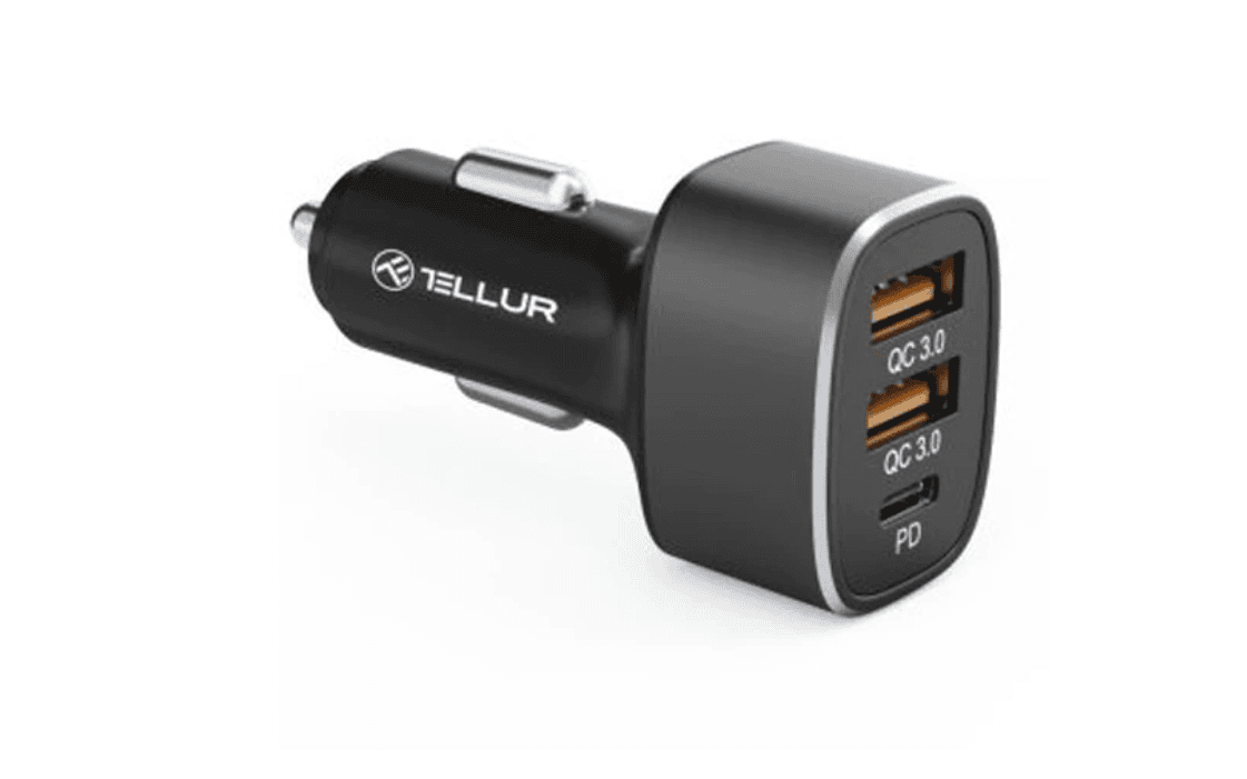 Incarcator Auto Tellur FCC9, 56 W, 3 porturi, Negru