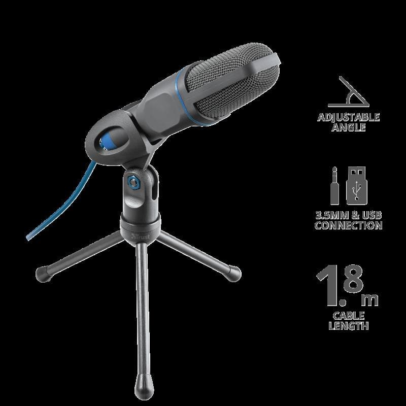 Microfon Trust Mico, tip Condenser, USB/3.5 mm — miniatură