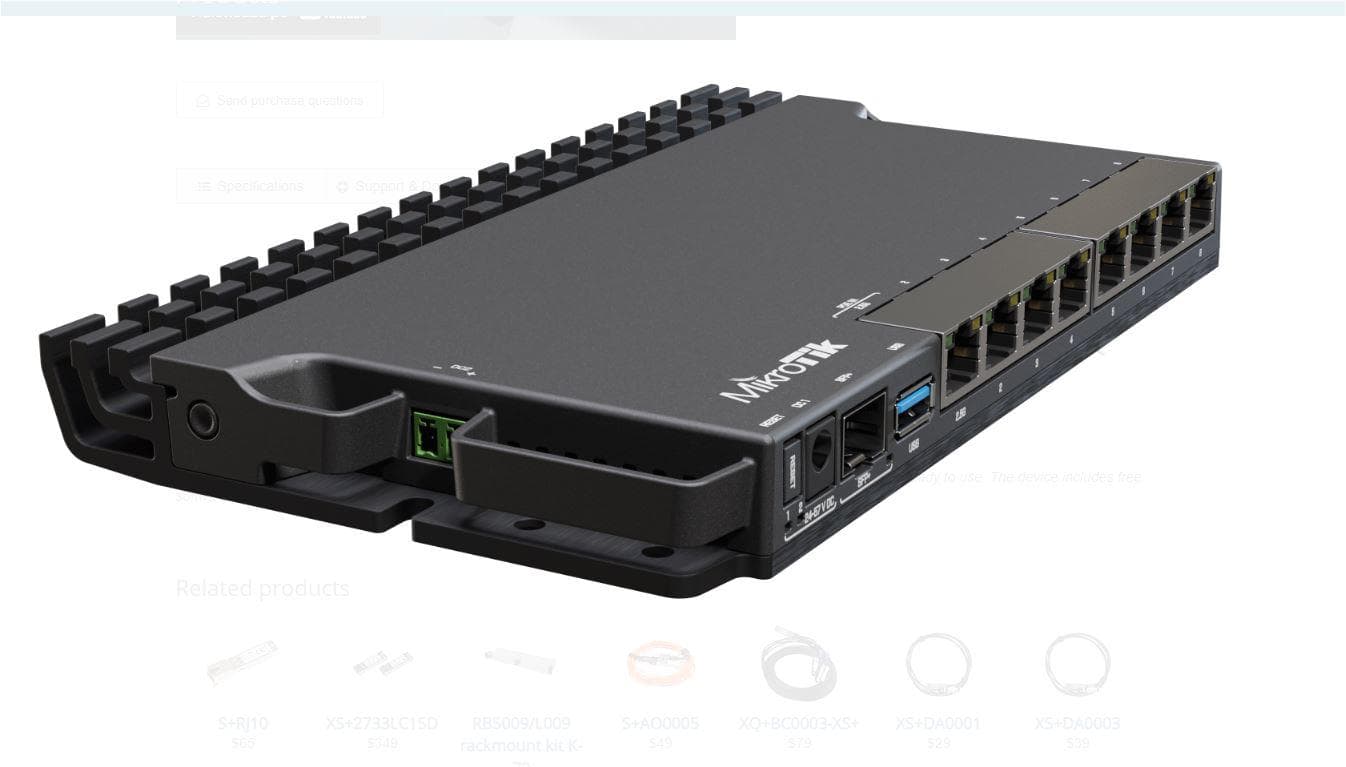 MIKROTIK, RB5009UG+S+IN Indoor router, Procesor: 350-1400 (auto) MHz 4 core, 1 GB RAM, Storage 1GB NAND, RouterOS license 5, consum maxim: 20W, POE in: 802.3af/at, 24-57 V, Interfata: 7 x 10/100/1000, 1 x 2.5G, 1 x SFP+, 1 x USB 3.0 type A racier pasiva. — miniatură
