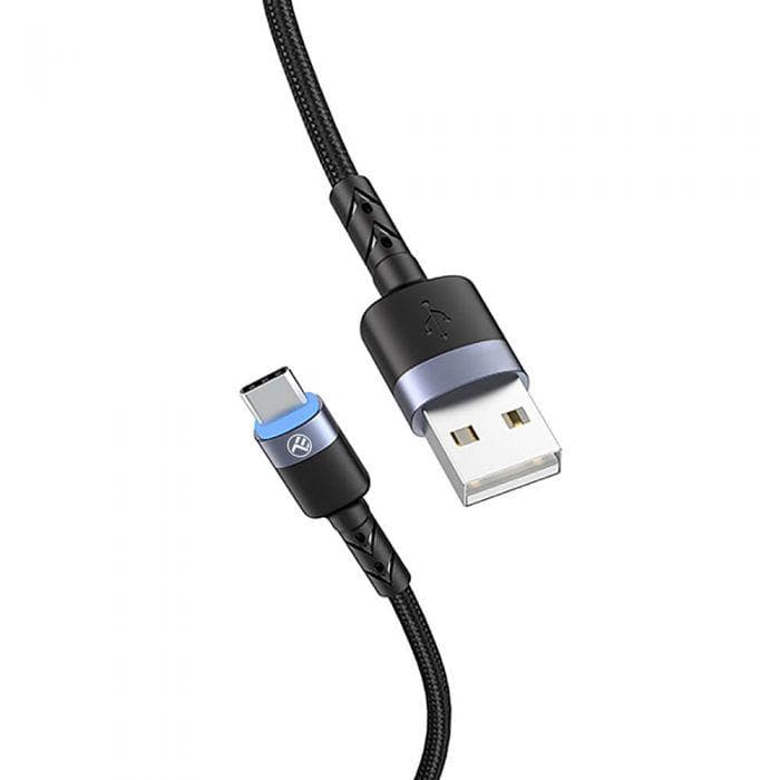 Cablu Tellur USB to Type-C cu LED, 3A, nailon, 1.2m, negru — miniatură