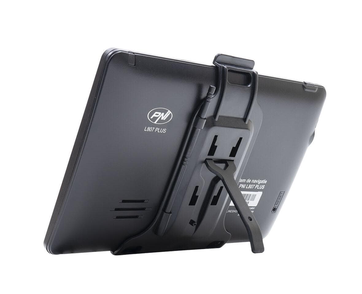 Sistem de navigatie GPS PNI L807 PLUS ecran 7 inch, 800 MHz, 256MB DDR, 8GB memorie interna, FM transmitter, Sistem de operare: Windows CE 6.0, Touchscreen, Rezoluţie ecran: 800 x 480 pixeli, Frecvenţă procesor: 800 Mhz, Card SD/MMC maxim: 32GB, Acumulator incorporat: 1600 mAh — miniatură