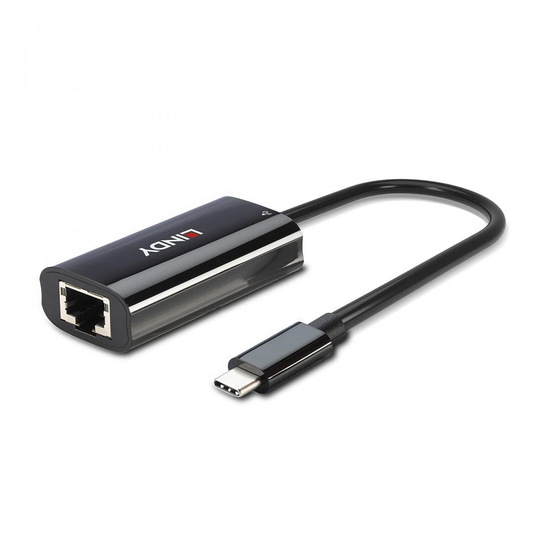Hub USB LINDY 43328, USB-C, 2 porturi, RJ-45, Negru