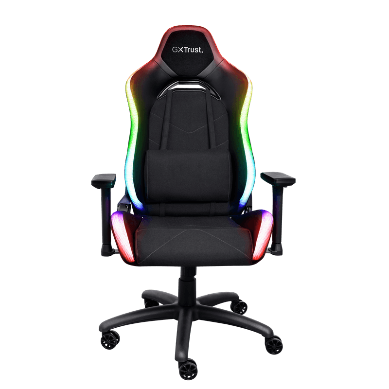 Scaun gaming Trust GXT 719 Ruya, iluminare RGB, 5 roti, ridicare pe gaz clasa 4, adjustabil pe inaltime, material piele PU si plastic, greutate maxima suportata 150 kg, negru — miniatură