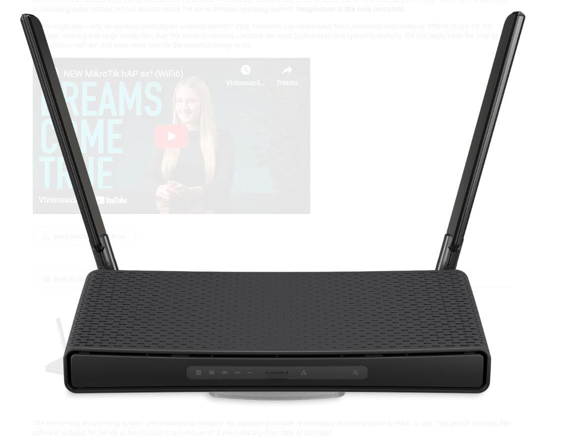Mikrotik Dual-Band WI-FI 6 Wireless router, AX1800, C53UiG+5HPaxD2HPaxD, Procesor IPQ-6010 cu 4 nuclee, 864 mhz, 1gb RAM, NAND 128 mb, witeza wireless 2.4Ghz: 574Mbit/s, 5Ghz: 1200 Mbit/s, interfata: 4 x 10/100/1000, 1 x 2.5G, 1 x POE out, 1 x USB, Certificari: CE, FCC, IC, EAC, ROHS. — miniatură