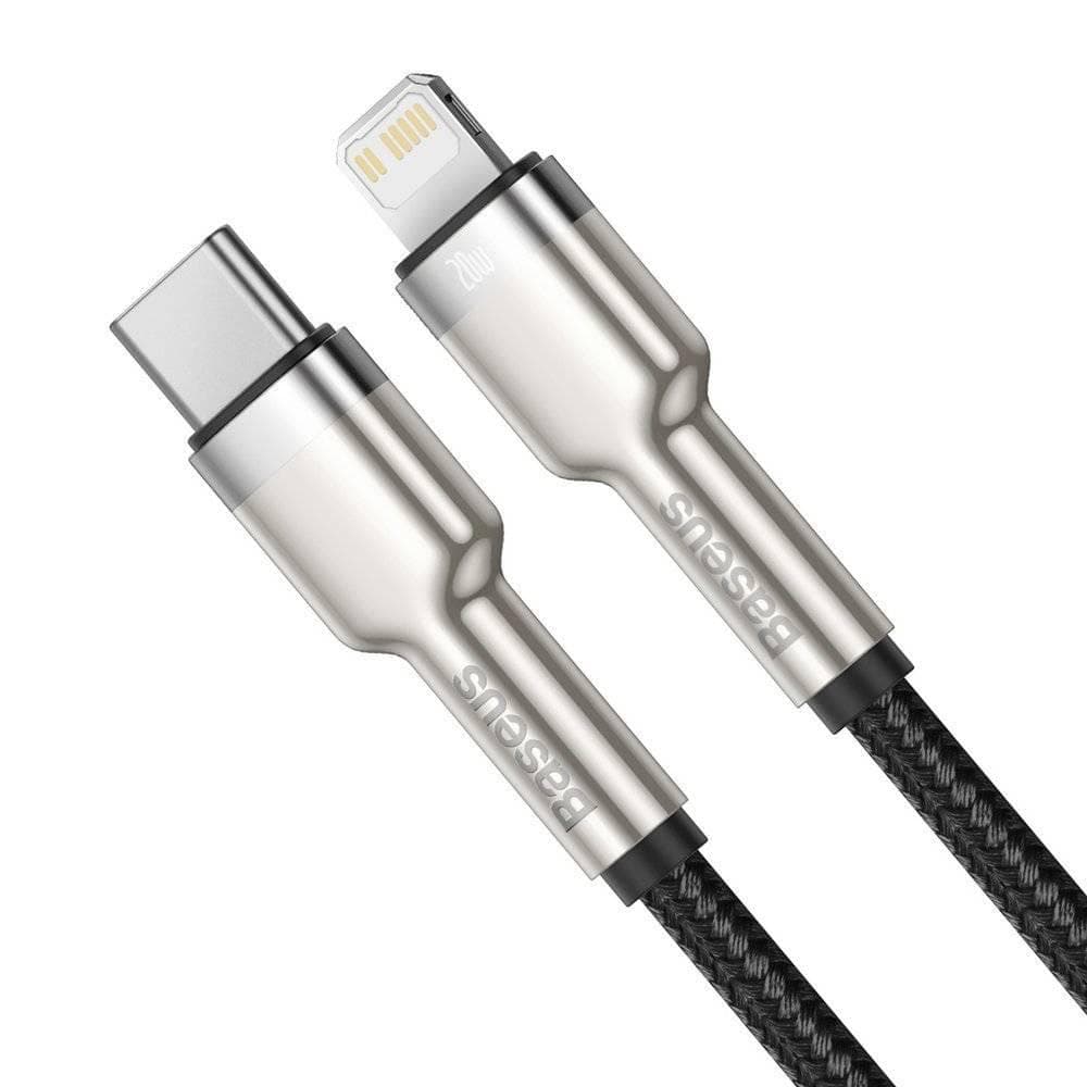 CABLU alimentare si date Baseus Cafule Metal, Fast Charging Data Cable pt. smartphone, USB Type-C la Lightning Iphone PD 20W, 0.25m, negru — miniatură