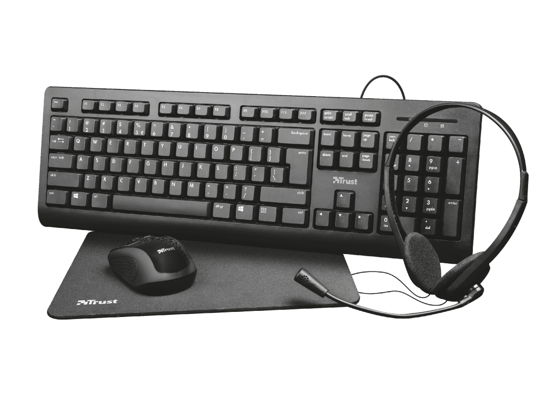 Kit wireless tastatura si mouse Trust Primo, taste numerice, negru
