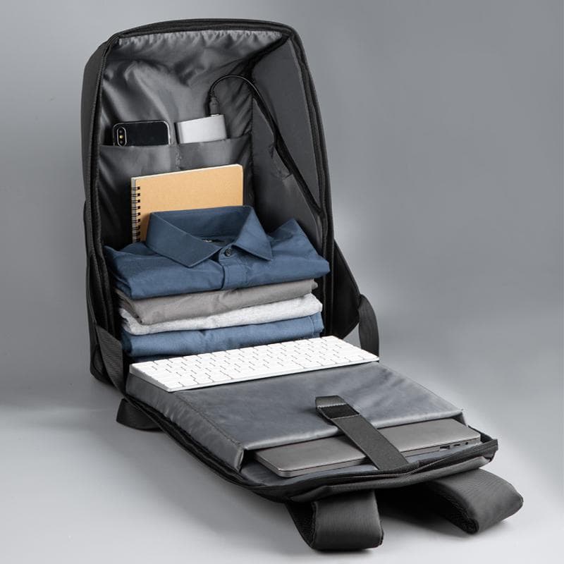 Rucsac notebook Serioux, SMART TRAVEL ST9590, dimensiuni 31 x 16 x 46 cm, rezistent la apa, compartimente multiple, compartiment separat pentru notebook: max. 15.6", bretele ajustabile, port de încărcare USB, buzunar ascuns la spate, material poliester — miniatură