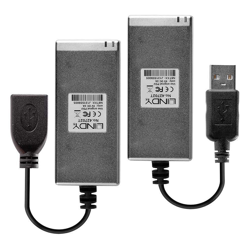 Lindy 200m Fibre Optic USB 2.0 Extender, latime de banda suportata 480Mbps, distanta maxima 200m, gri — miniatură