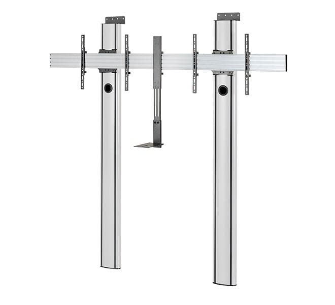 Stand de podea cu fixare in perete B-Tech, pentru doua display-uri cu diagonala 56-65", suporta pana la 70kg (per ecran), inaltime stand 2m, VESA pana la 600x400, include polita pentru montarea camerei de videoconferinta, cable management integrat, include suruburi de blocare a ecranelor pentru a — miniatură