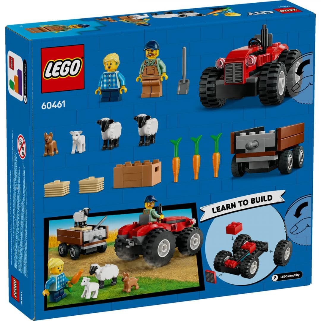 TRACTOR DE FERMA ROSU CU REMORCA SI OI, LEGO 60461 — miniatură