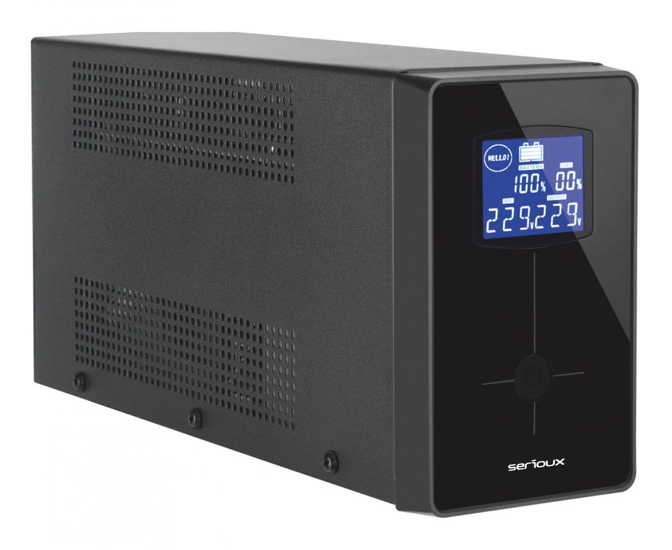 UPS Serioux Line Interactive 1500LI, ecran LCD, capacitate 1500VA/900W, 4 prize Schuko, baterie 12 V / 8.0 Ah × 2, timp mediu de functionare pe baterii 8 min - 50% sarcina, management USB/RJ45, software inclus