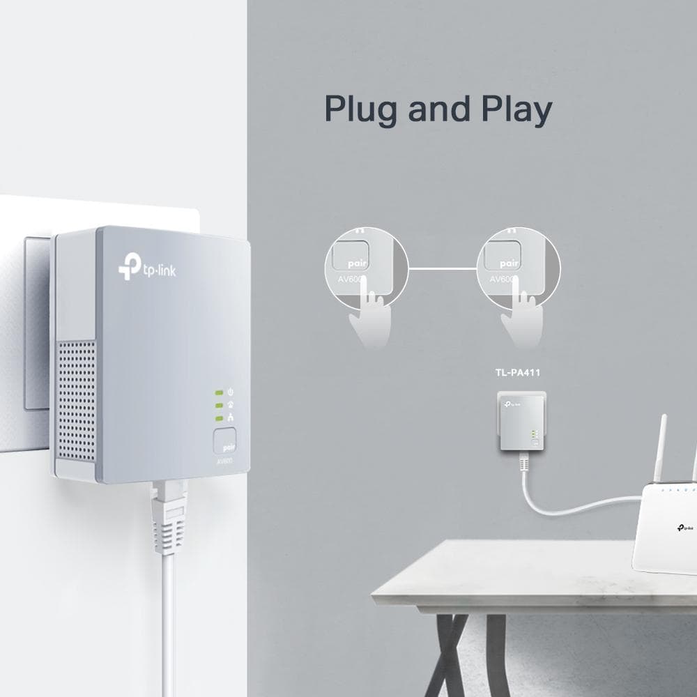 TP-LINK POWER LINE av 600 KIT TL-PA411 KIT, Standarde și Protocoale: HomePlug AV, IEEE802.3, IEEE802.3u, iNTERFATA: 1× Port Ethernet 10/100 Mbps, Consum: 4.60W, Dimensiuni; 65 × 52 × 28.5 mm, Aria de acoperire: 300m, kit-ul contine 2 x TL-PA411. — miniatură