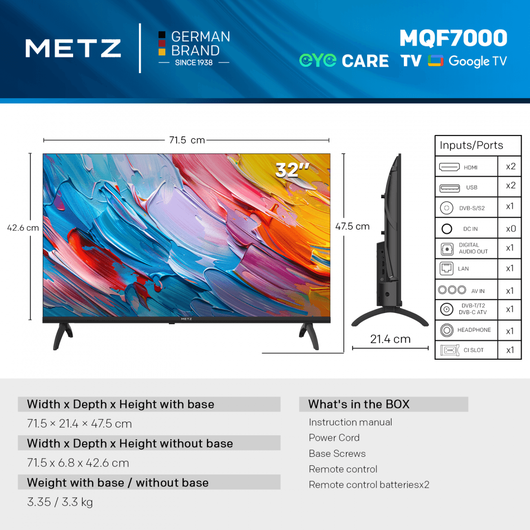 Televizor METZ QLED 32MQF7000Z, 80 cm, Smart Google TV, HD, Clasa E (Model 2025) — miniatură