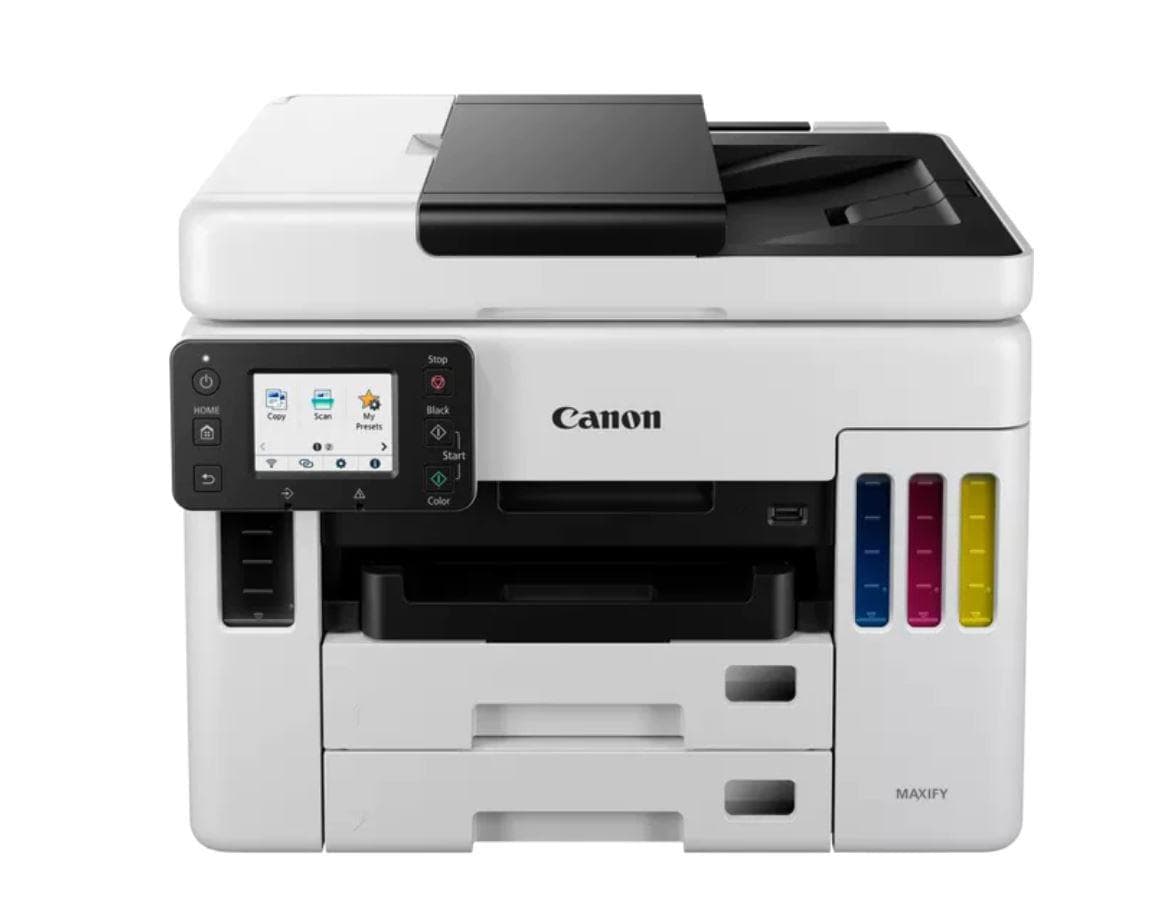 Multifunctional inkjet color CISS Canon Maxify GX7040, ( Print, Copy,Scan, Fax, Cloud), dimensiune A4, duplex printare, ADF, viteza 24 ppm alb-negru, 15.5 ppm color, rezolutie 600X1200 dpi, alimentare hartie 250+250+100 coli, Scannet CIS, rezolutie scanare:1200x1200, 99 copii max,zoom:25%-400% — miniatură