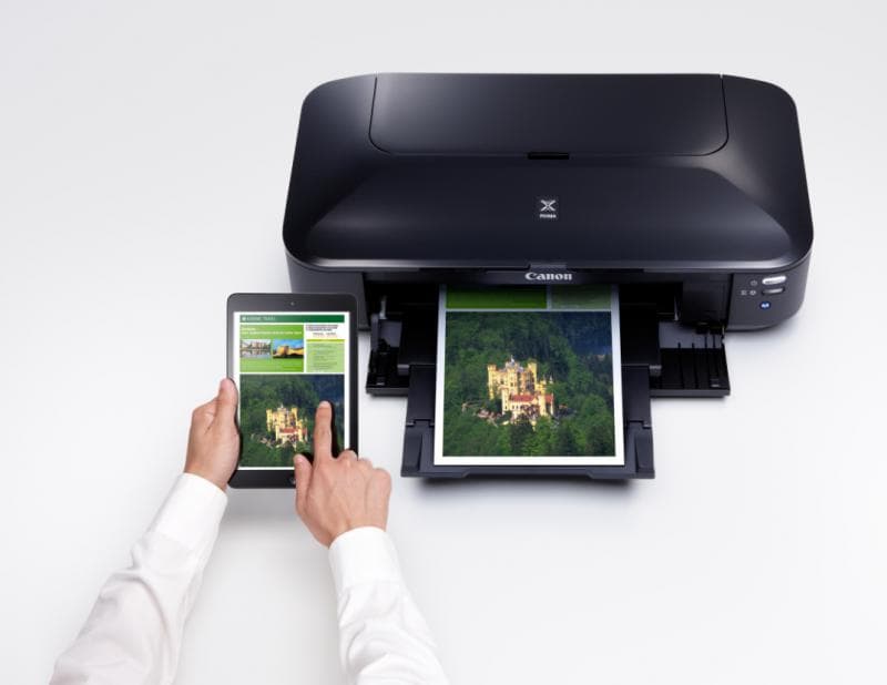 Imprimanta inkjet color Canon Pixma IX6850, dimensiune A3+, viteza max 14,5ipm alb-negru, 10,4ipm color, rezolutie 9600x2400dpi, alimentare hartie: 150 coli, imprimare fara margini, Direct Disc Print, volum de printare lunar: max 12000 pagini, interfata USB, Wi-fi IEEE802.11 b/g/n, PIXMA Printing — miniatură