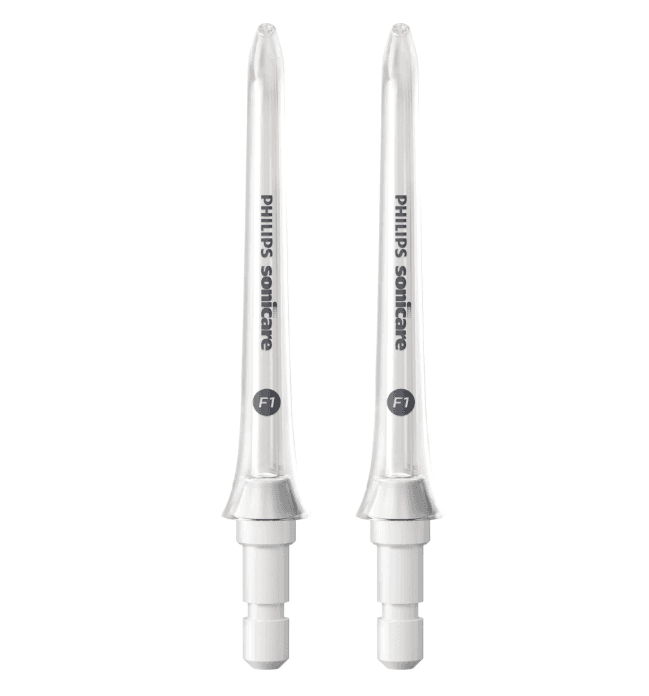 Rezerva 2 capete de curatare interdentara PHILIPS Sonicare HX3042/00, Varf de ghidaj, Jet puternic de apa, Compatibil cu aparatele de curatare interdentara Sonicare Power Flosser, L x A x I (mm) 20x62x110