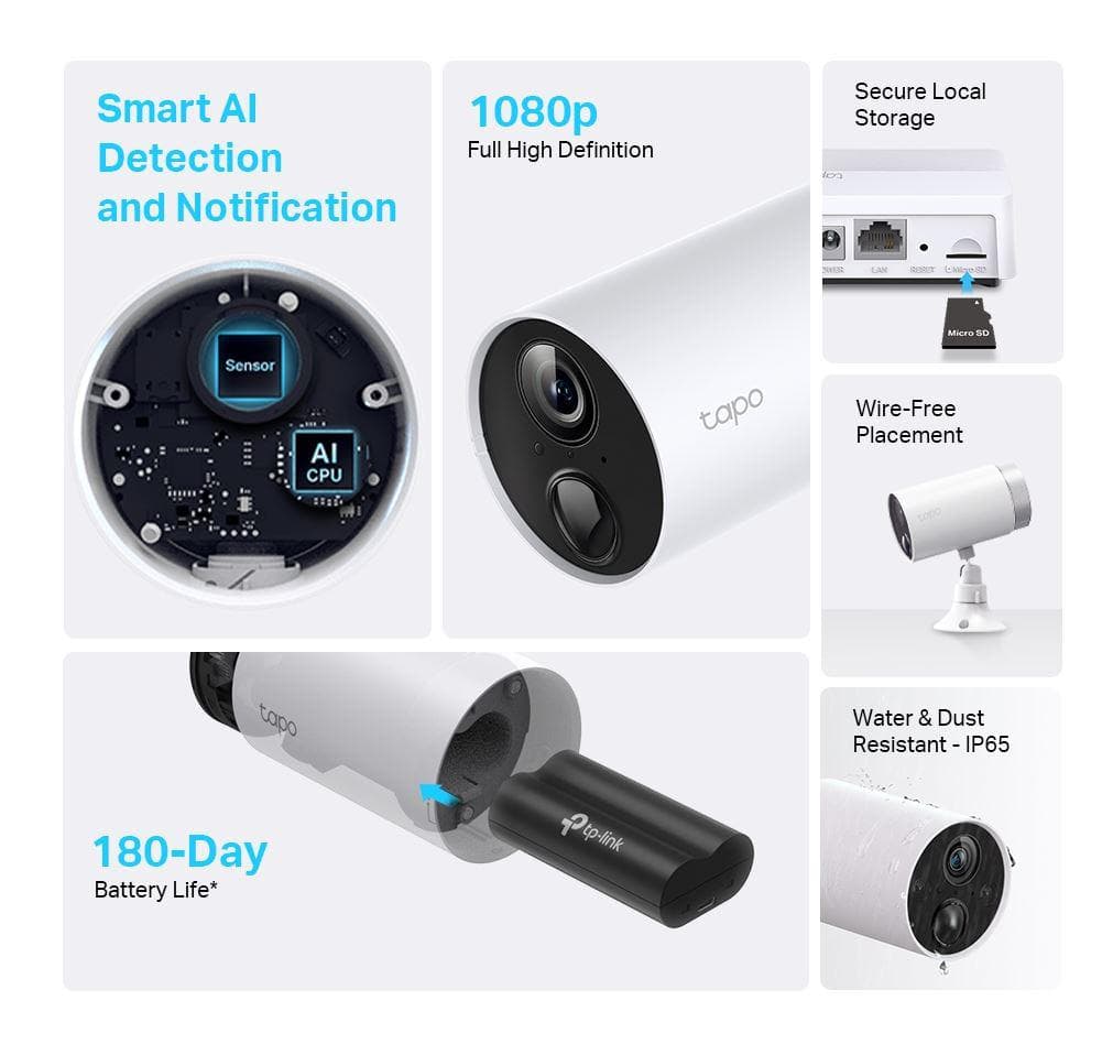 Kit camere Supraveghere WIFI, wireless TAPO C400S2, 2.4 GHz, WPA/WPA2- PSK, Detectează mișcarea,persoane, animale si autovehicule, Compresie video H.264, Frame Rate 15fps, Video Streaming 1080p, (110.6x64.2x64.2mm), Senzor Imagine 1/3" Night Vision 850 nm IR LED up to 49 ft (15m). — miniatură