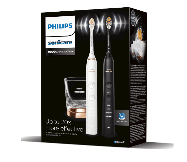 Set de doua periute sonice Philips Sonicare HX9914/69 Diamond Clean 9000 HX9914/69, 4 moduri de periere, 3 intensitati, 1 suport, 1 pahar, alb/negru/auriu — miniatură
