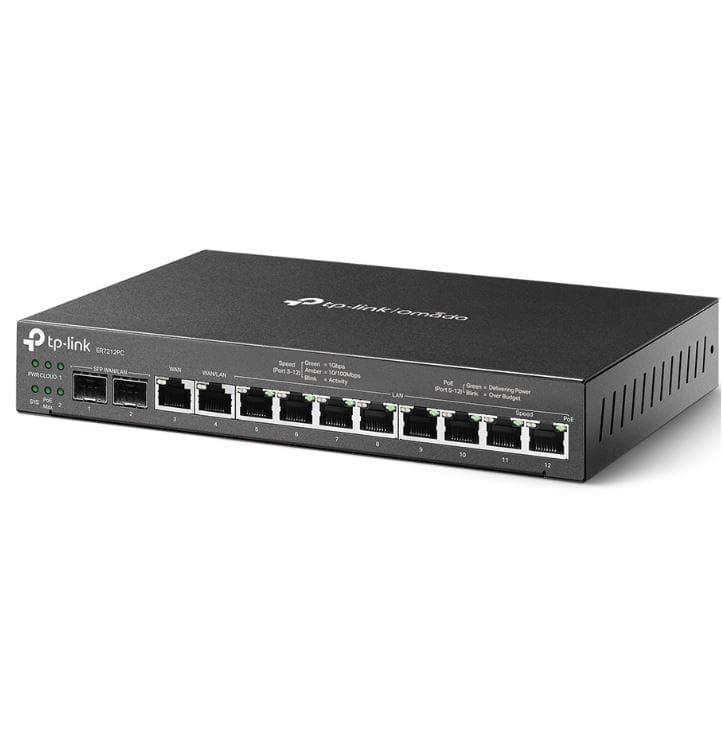 "Omada Gigabit VPN Router with PoE+ Ports and Controller Ability PORT: 2× Gigabit SFP WAN/LAN Port, 1× Gigabit RJ45 WAN Port, 1× Gigabit RJ45 WAN/LAN Ports, 8× Gigabit RJ45 LAN ports SPEC: 802.3at/af, 8 Ports with 110 W PoE Power, Desktop & Wall-mount Steel Case FEATURE: 3-in-1 (Router, PoE+ Switch — miniatură