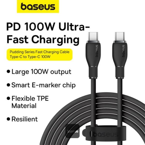 Cablu alimentare si date Baseus Pudding, interfata USB-C la USB-C, 100W, lungime 1.2m, negru — miniatură