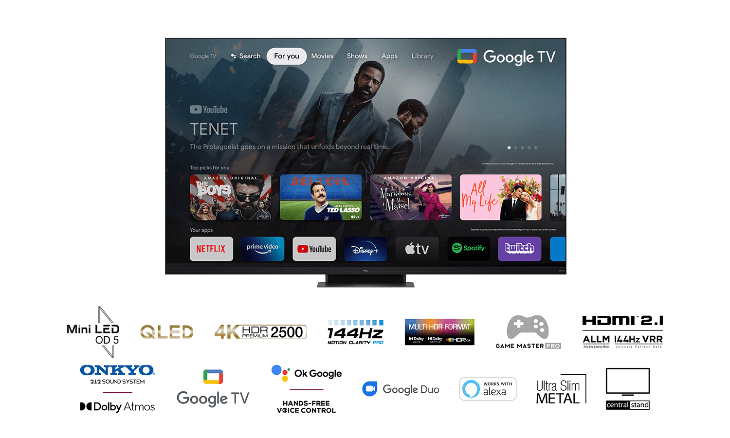 Televizor TCL QLED 65C935, 164 cm (65"), Smart Google TV, 4K, 144 hz — miniatură