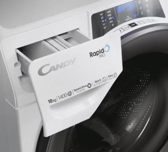 Masina de spalat rufe Candy Rapido Pro RP 4106BWMR/1-S, 10 kg, 1400 RPM, Clasa A, BPM Motor,Active motion systems, WiFi, Steam, 45 cm, Alb — miniatură