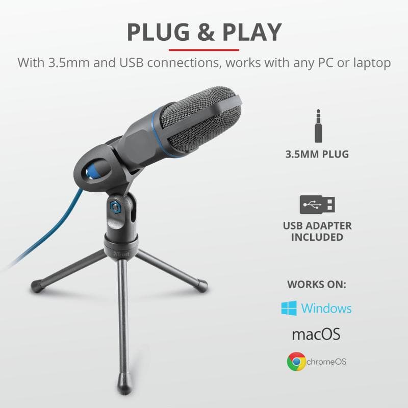 Microfon Trust Mico, tip Condenser, USB/3.5 mm — miniatură