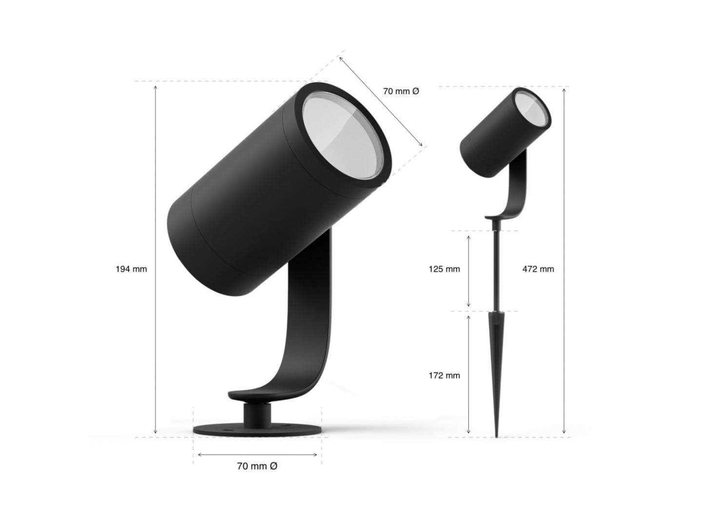 3 Spoturi LED RGB pentru exterior cu spike Philips Hue Lily,3x8W(3x49W), 3x600 lm, lumina alba si color (2000-6500K), IP65, 70x84x194mm,Negru — miniatură