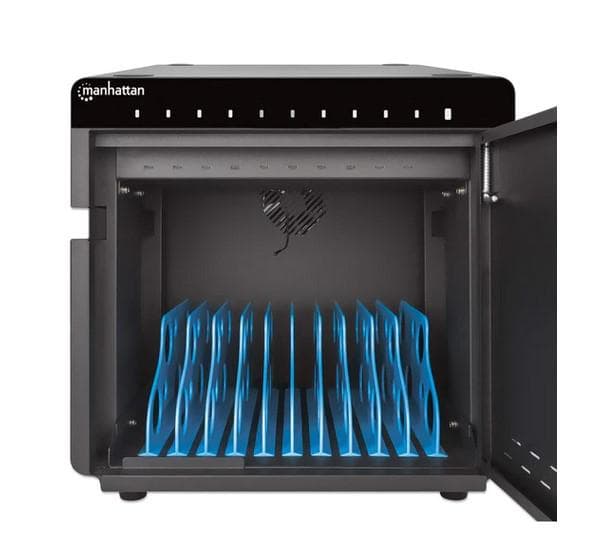 Statie de incarcare Manhattan 715942 pentru tablete si telefoane cu display de pana la 10", suporta pana la 10 dispozitive, tip port USB-C PD, putere totala 180, 18W per port, cu protectie la supratensiune, ventilatie silentioasa, carcasa de metal, negru. Nu contine cablul de alimentare si alte — miniatură