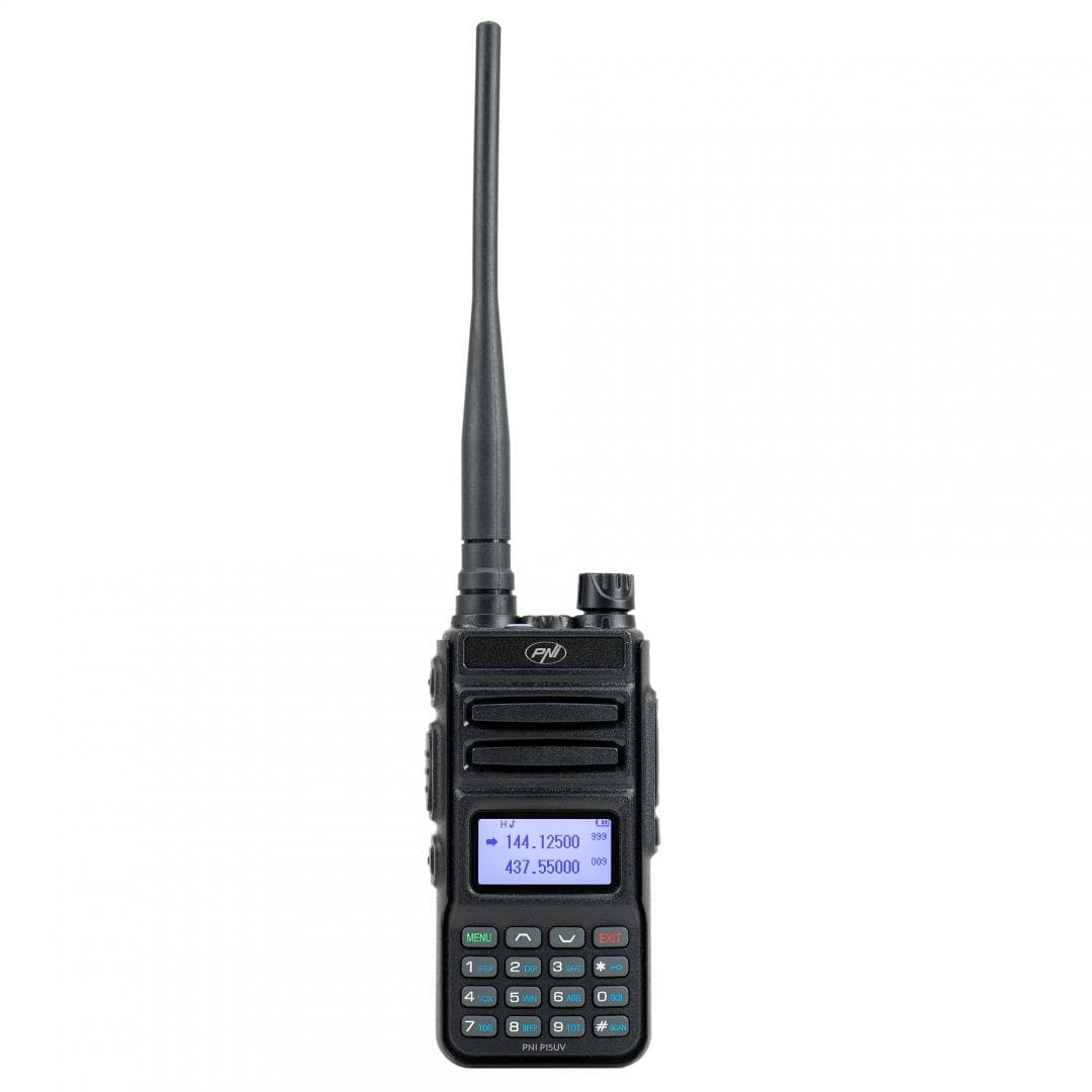 Statie radio portabila VHF/UHF PNI P15UV dual band, PNI-P15UV, 144-146MHz/430-440Mhz, 999CH, cu acumulator 1500 mAh, Canale programabile: 999, Pas frecventa: 2.5/5/6.25/10/12.5/25KHz, Capacitate baterie: 1500mAh Li-Ion, antena: 50 Ohmi, Dimensiuni: 57 x 35 x 270 mm (antena inclusa), 242 grame — miniatură