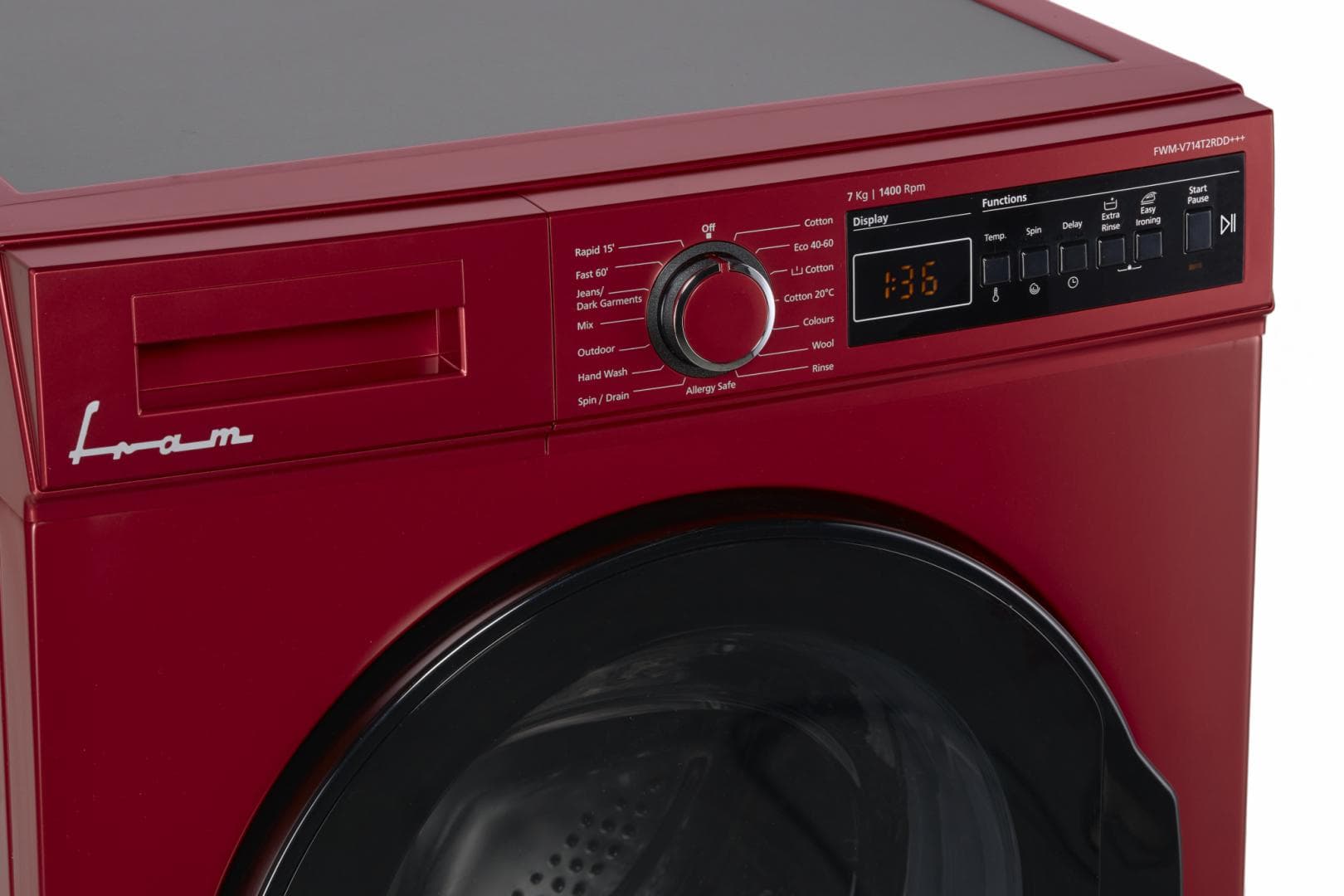 Masina de spalat rufe FRAM FWM-V714T2RDD+++, 7 kg, 1400 rpm, Clasa: D, Rosu pastelat — miniatură
