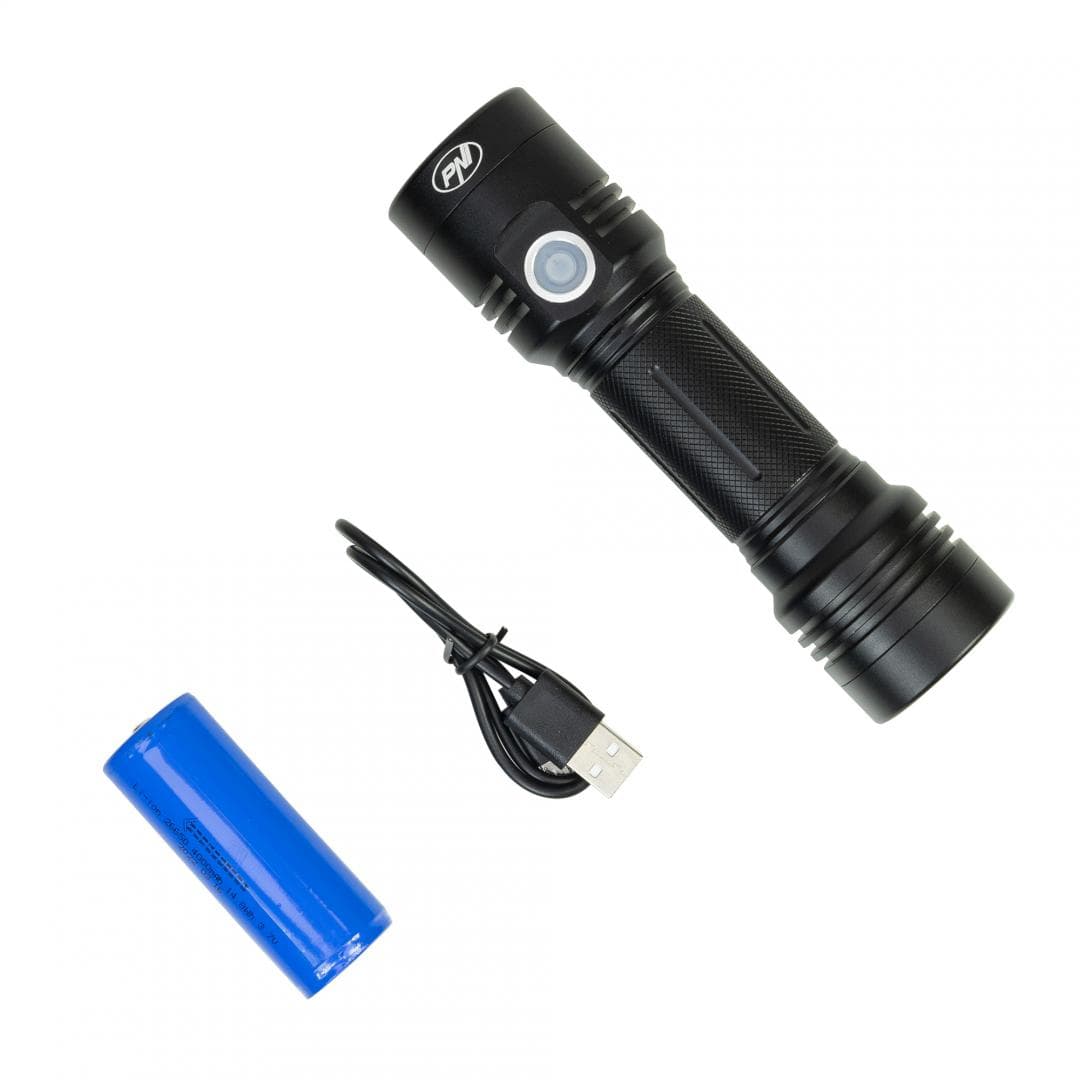 Lanterna dubla PNI Adventure F200 din aluminiu cu LED, acumulator 4000mAh si port micro USB, 3 LED-uri cu deschidere mare si unul cu focus, ambele au 3 niveluri de putere, Tip led: Osram P8, pUTERE: 1 x 10W si 3 x 5W, Capacitate acumulator: 4000mAh, Material: Aluminiu anodizat, Clasa de protectie — miniatură