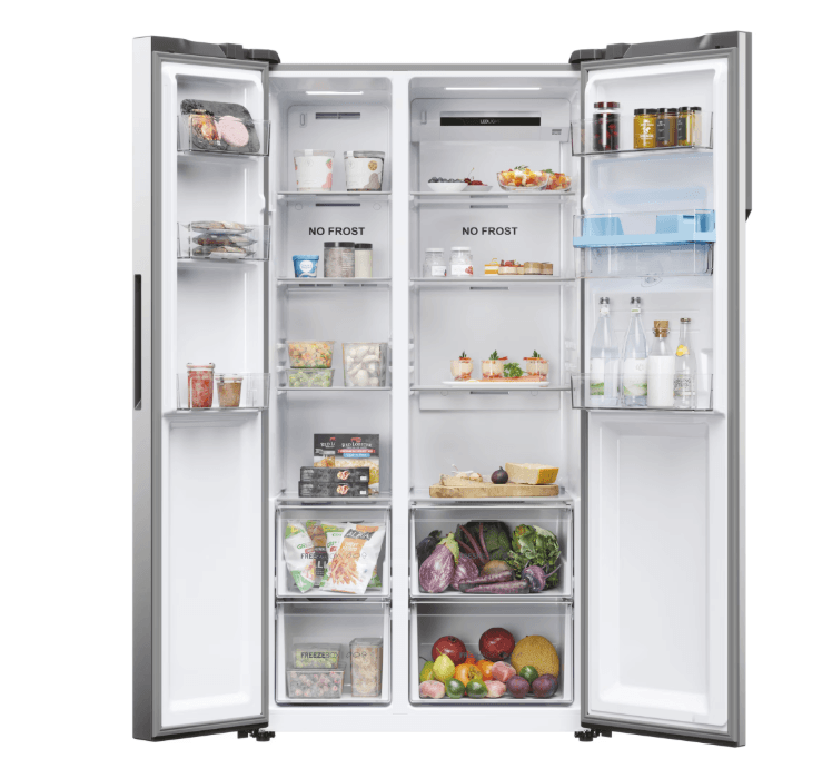 Side by side Haier HSR5918DWMP, 521 litri, Total No Frost, Multi air flow, Clasa D, SuperCooling, SuperFreezing, Holidays, dispenser apa, H 177 cm, Inox — miniatură